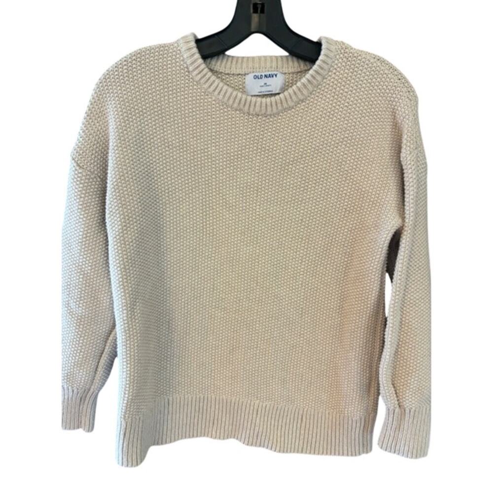 Old Navy Cream Sweater XS Chunky Knit Long Sleeve Pullover Sweater 100% Cotton